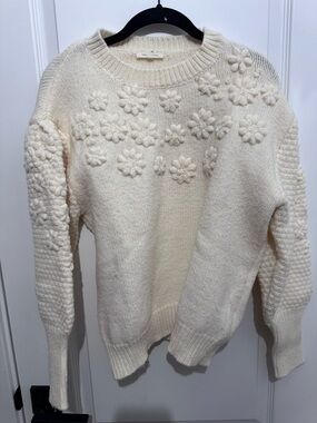 tea n rose Cream Floral Appliqué Crewneck Sweater